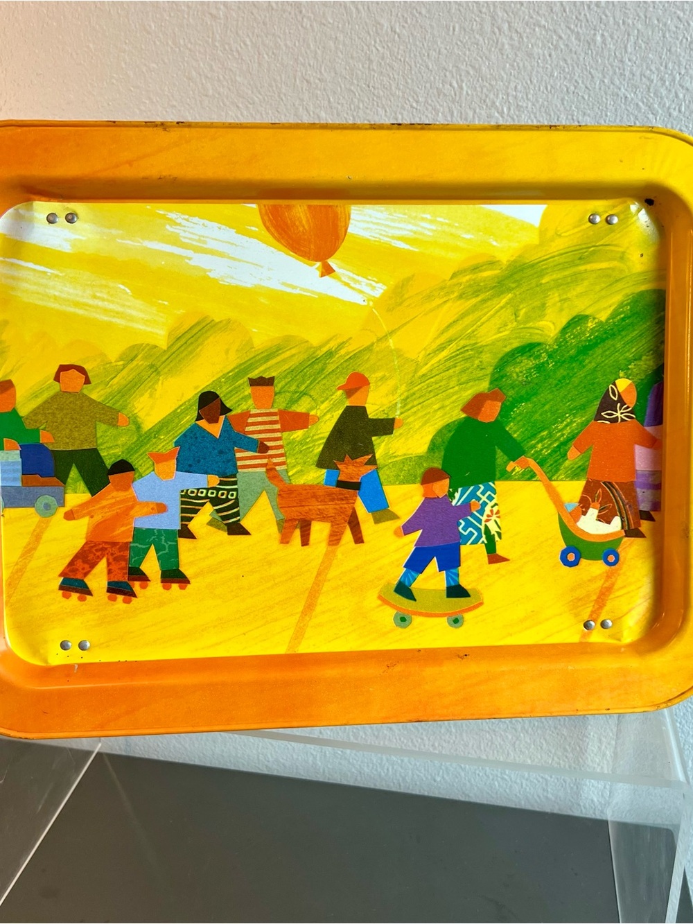 Vintage Metal Folding TV Serving Tray Colorful Park Scene Mid-Century Kitsch